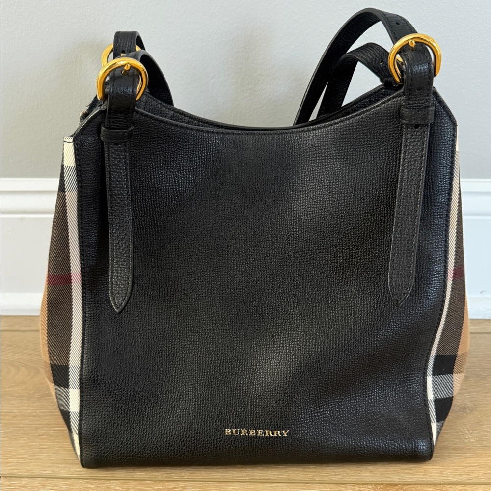 Burberry House Check Derby Canterbury Tote, Black Leather, Authentic, Like New - Picture 2 of 14